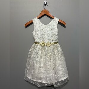 Jona Michelle Girl’s Formal Pearl & Gold Sleeveless Dress Full Skirt LIKE NEW!